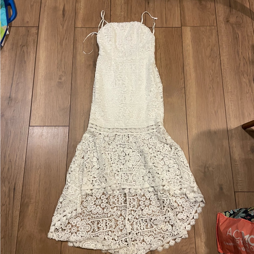 Adorable white lace high low dress